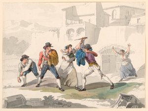 Dibujo, Una disputa doméstica en Tivoli, 1807-08 de Bartolomeo Pinelli