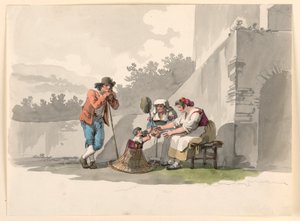 Dibujo, Una familia campesina en la Campagna, 1807-08 de Bartolomeo Pinelli