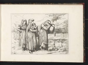 Tres mujeres y un niño de Cervara di Roma Costumi di Cervara (título sobre objeto) Estampados de vestuario con figuras de Roma y alrededores (título de la serie) Nuova raccolta di cinquanta costumi de contorni di Roma (título de la serie)