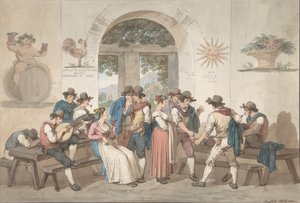 Interior de una posada romana, 1817 de Bartolomeo Pinelli