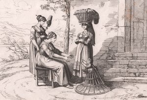 Mujeres romanas con trajes tradicionales, grabado de Bartolomeo Pinelli de Bartolomeo Pinelli