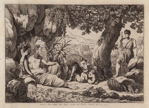 Rómulo y Remo amamantados por la loba y descubiertos por el pastor Faustulo (grabado) de Bartolomeo Pinelli