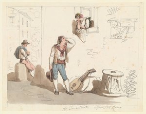 La serenata, estudio para trajes y costumbres romanos