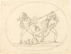 Dos antiguos guerreros luchando sobre un camarada muerto de Bartolomeo Pinelli