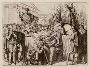 Valerio pronuncia el panegírico en el funeral de Bruto, 509 a.C. (grabado) de Bartolomeo Pinelli