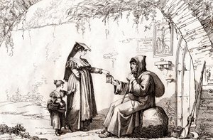 Mujer de Frascati y un ermitaño, grabado de Bartolomeo Pinelli