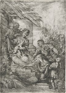 Adoración de los Reyes (La ofrenda de los sabios), después de 1657 de Bartolommeo Biscaino