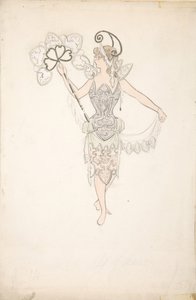 Diseño de Vestuario para Dama con Abanico, 1890-99 de Basil Crage