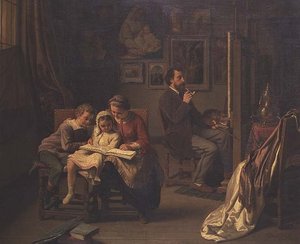 El artista con sus hijos en su estudio de Basile de Loose
