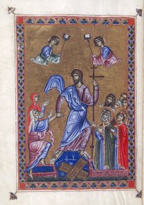 Egerton 1139, f.9v Harrowing of Hell, ilustración del 