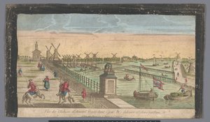 Vista de Hogesluis hacia Buiten-Amstel, Amsteldijk y los molinos en Zaagmolensloot en Amsterdam Vue de l