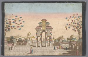 Visión de un triángulo en un pueblo de la región
Vista óptica de un arco de triunfo muy alto, en la ciudad de Cantón en China (título en el objeto) de Basset