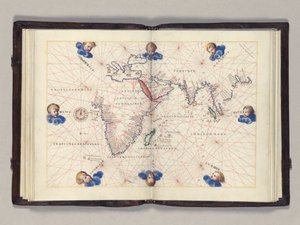 Fos. 11v-12r Carta 3: Océano Índico, atlas portulano del mundo, Venecia, c.1542-46 de Battista Agnese