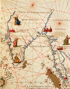 El Océano Índico y parte de Asia y África: la Península India, del Atlas del Mundo en treinta y tres Mapas de Battista Agnese