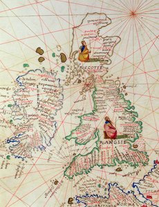 Los reinos de Inglaterra y Escocia, de un Atlas del Mundo en 33 mapas, Venecia, 1 de septiembre de 1553 (detalle)