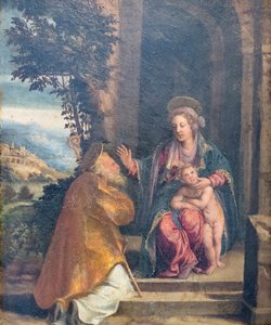 Virgen con el Niño y obispo de Battista & Dossi Dosso (c.1486 1542) Dossi