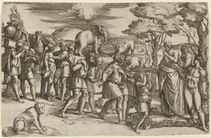 Abraham pagando diezmos a Melquisedec de Battista Franco