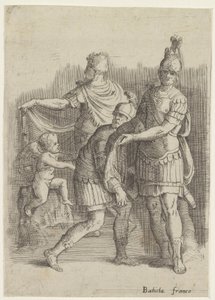 Tres soldados y un putto de Battista Franco