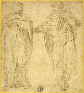Dos figuras drapeadas de pie (¿San Juan y la Magdalena) de Battista Franco