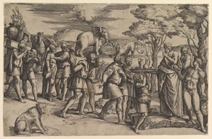 Melquisedec ofreciendo pan y vino a Abraham, ca. 1547 de Battista Franco Veneziano