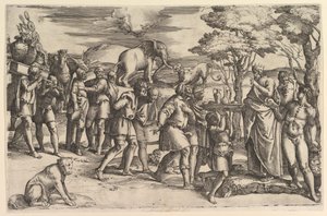 Melquisedec ofreciendo pan y vino a Abraham de Battista Franco Veneziano