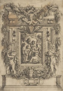 Un joven ofrece su mano a una mujer sentada, otra mujer está entre ellos, ca. 1540-80 de Battista del Moro