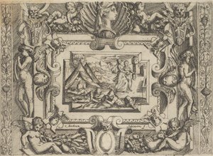 Judith y su sirvienta con la cabeza de Holofernes, enmarcado elaboradamente, ca 1540-80 de Battista del Moro