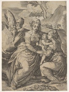 Madonna y Niño con Santos después de Parmigianino de Battista del Moro