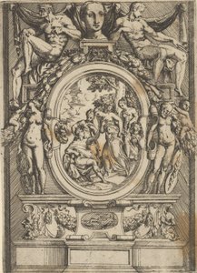 El juicio de Paris, hombre sentado a la izquierda se acerca a una mujer que está flanqueada por..., ca. 1540-80 de Battista del Moro