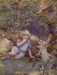 Niña con hadas (acuarela) de Beatrice Goldsmith
