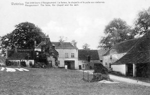 Granja de Hougoumont, un sitio estratégico importante para Wellington durante la batalla de Waterloo, postal conmemorativa, c.1912 (fotolitografía)