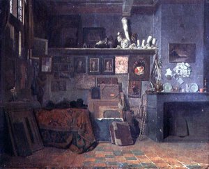 Interior del Estudio de un Artista, c.1870 de Belgian School