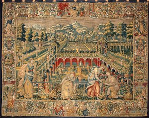 Escena de recogida de fruta. Tapiz de las manufacturas de Bruselas. Siglo XVI Genes, Musei di Strada Nuova de Belgian School
