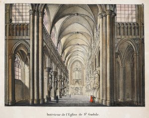Interior de la Iglesia de San Gudula, c.1895 (fotochrom) de Belgian School