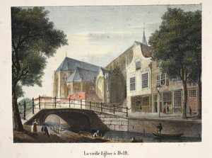 La vieja Iglesia en Delft, c.1895 (fotochrom) de Belgian School