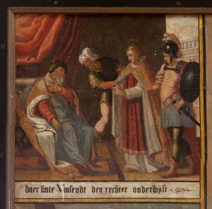 Maarke. Capilla (Sint-Vincentiuskapel). Interior. Pintura. El mártir de San Vicente. Siglo XIX. Detalle.