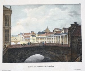 Mercado de pescado de Bruselas, c.1895 (fotochrom) de Belgian School