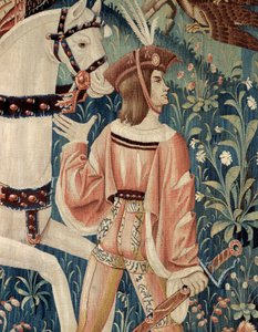Edad Media: el comienzo de la caza con halcón, a caballo. Detalle de un tapiz de seda y lana de principios del siglo XVI. De Hainaut. París, Museo Nacional de la Edad Media, Termas de Cluny de Belgian School