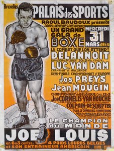 Cartel publicitario del combate de boxeo entre el campeón belga, Delannoit y el campeón holandés, Luc Van Dam