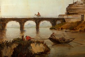 Segunda sala del fondo, sala de reuniones, murales con escenas rurales en estilo clásico, probablemente de hacia 1810, escena 2 de Belgian School