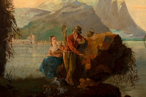 Segunda sala al fondo, sala de reuniones, murales con escenas rurales en estilo clásico, probablemente de hacia 1810, escena 5 de Belgian School