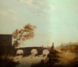 Segunda sala del fondo, sala de reuniones, murales con escenas rurales en estilo clásico, probablemente de hacia 1810, escena 1 de Belgian School
