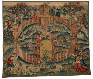 Tapiz, Park au Cerfs, realizado en Tournai, Bélgica, c.1500 (lana) de Belgian School