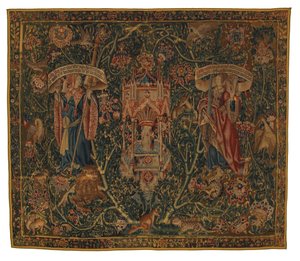 Tapiz, Sibila Libia y Europa (uno del conjunto de seis Sibilas, que comprende 46.134 a 46.139) llamado "Tapices de Rothamsted", hecho en Flandes, Tournai o Bruselas, Bélgica, c.1530 (lana) de Belgian School
