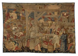 Tapiz que representa a los Lagareros, de Tournai, c.1460-70 (lana) de Belgian School