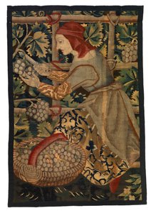 Fragmento de tapiz que representa a Vintager, posiblemente de Tournai de Belgian School