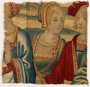 Fragmento de tapiz que representa a un hombre y una mujer, realizado posiblemente en Bruselas, Bélgica, a principios del siglo XVI (lana y seda) de Belgian School