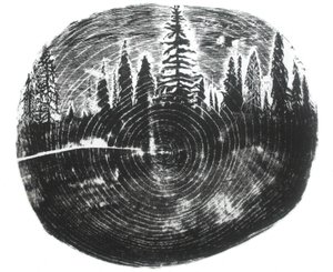 Dos bosques, 2016 (grabado en madera sobre papel) de Bella Larsson