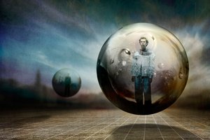 Hombre dentro de una esfera flotante de Ben Goossens ✝
