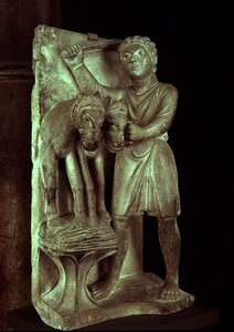 Trillando trigo: julio de un calendario estatuario de los trabajos de los meses, c.1200 de Benedetto Antelami